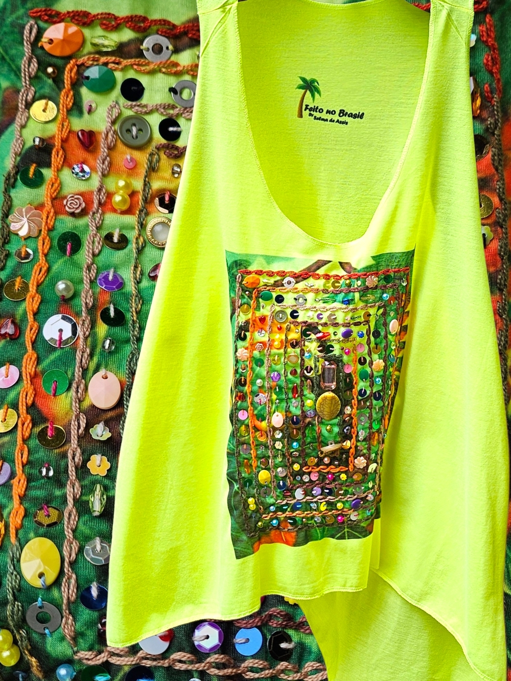 Fato no Brasil Neon Key Lime Embellished Tank Top